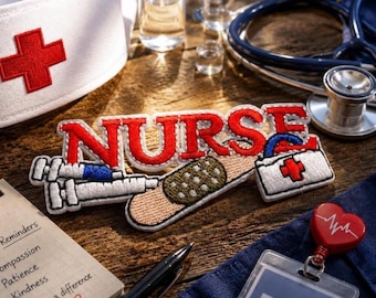 Nurse Patch/Iron-On Patch/Medical Clinic/RN/EMT/Hospital Staff/Band Aid/Kids Patches/Embroidered Sew-On Applique for Clothing Vest/Jacket