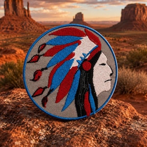 INDIAN CHIEF PATCH Native American Headdress Embroidered Patch biker Emblem Iron-on/Sew-on/Hook Badge Applique vest jacket clothing backpack