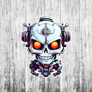 Calcomanía de esqueleto ciberpunk, calcomanías de vinilo de Halloween, calcomanía robótica para parachoques de ventana de camión de automóvil, gráficos espeluznantes, espeluznantes, tecnológicos