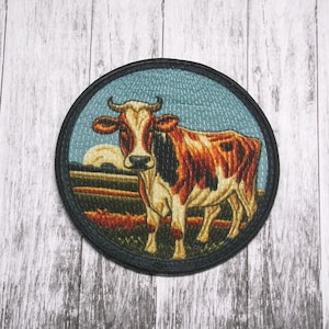 Cow Patch Iron-on Applique for Jacket, Clothing, Backpack, Tote Bag, Vest, farm animal, barnyard badge, country charm, farmhouse, rancher