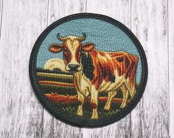 Kuh Aufnäher zum Aufbügeln für Jacke, Kleidung, Rucksack, Tragetasche, Weste, Bauernhoftier, Barnyard Abzeichen, Landcharme, Bauernhaus, Viehzüchter