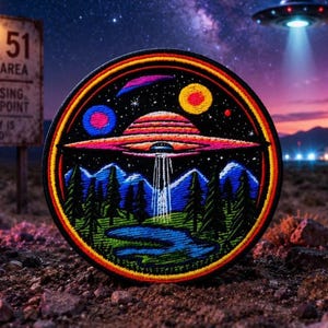 Patch de Disco Voador OVNI/Patch Termocolante/Emblema de Ficção Científica Arquivo X/Espaço Planetas Estrelas/Invasão Alienígena/Aplique para Costurar em Roupas, Coletes, Chapéus e Mochilas