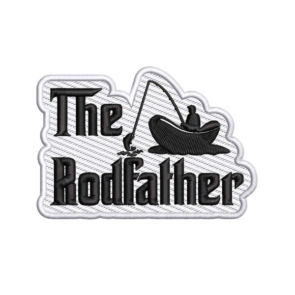 The Rodfather Patch Embroidered Iron-on/Sew-on DIY Applique for Vest Jacket Clothing Backpack Jeans Tackle, Fishing Pole, Bait & Hook