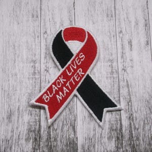 Iron-On Black Lives Matter Ribbon Patch/BLM Patch/Awareness Support Ribbon Patch/Embroidered Applique for Vest/Fundraiser Gift