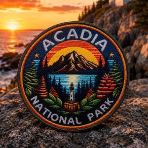 Acadia National Park Patch/Iron-On Patch/Nature Badge/Travel Souvenir & Camping/Sew-On Applique for Clothing Vest/Jacket Backpack Hats Gear