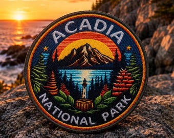 Acadia National Park Patch/Iron-On Patch/Nature Badge/Hiking & Camping/Souvenir/Sew-On Applique for Clothing, Vest/Jacket Hats Backpack Gear