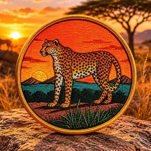 Geparden Aufnäher/Bügelbild Gepard/Afrikanisches Wildtier Abzeichen/Afrika gefleckte Katze/Aufnäher für Kleidung Weste/Jacke Hüte Rucksack