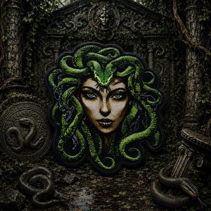 Snake Patch,Medusa Patch,Myth Of Olympus Patch,Embroidered Patch,Sew On Patch,Iron On Patch,Patch For Backpack,For Jacket,For Hat,Punk Patch
