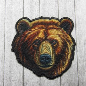 Grizzly Bear Patch Iron-On Applique for Jacket, Backpack, Clothing, Tote Bag, Vest, Fierce Hunter, Nature Lover Gift, Brown Bear, Wilderness