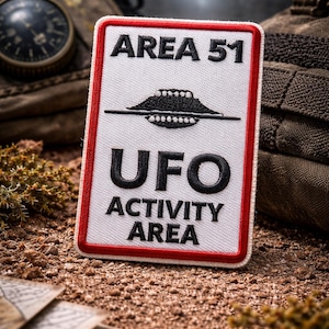 Area-51 UFO Patch/Iron-On Patch/Flying Saucer Badge/X-Files fan Gift/Grey Aliens/Embroidered Sew-on Applique for Clothing, Jacket, Backpack
