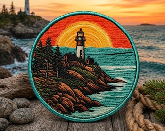 Parche de faro/Parche termoadhesivo/Insignia náutica/Olas de playa/Emblema de la naturaleza/Faro marinero/Aplicación para coser en ropa, chalecos, sombreros y mochilas