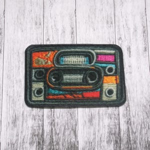Music Cassette Patch Iron-on Applique for Jacket, Clothing, Backpack, Tote Bag, Vest, vintage playlist badge, DJ accessory, throwback style