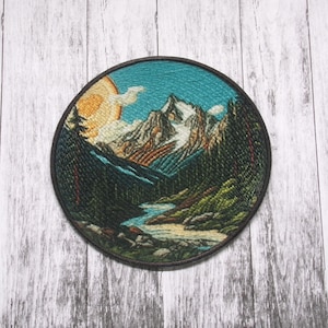Mountain Forest Patch Iron-on/Sew-on Applique for Vest Jacket Bag Clothing Backpack, Decorative Badge, Nature Travel Souvenir Seek Adventure