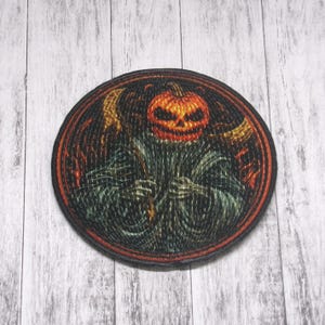 Wicked Scarecrow Patch Iron-on Applique for Jacket, Clothing, Backpack, Tote Bag, Vest, creepy pumpkin head, spooky season badge, gothic