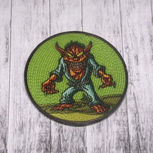 Demon Monster Patch Iron-on Applique for Jacket, Clothing, Backpack, Tote Bag, Vest, horned devil, evil creature, 70s horror, hell beast