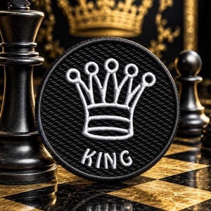 White King Chess Piece Patch/Iron-On Patch/Strategy Board Games/Hobby/Embroidered Sew-on Applique Clothing Vest/Jacket Hats Backpacks