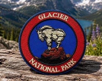 Glacier National Park Patch/Iron-On Patch/Nature Badge/Mountain Goat Ram/Embroidered Sew-On Applique for Clothing Vest/Jacket Hats Backpack