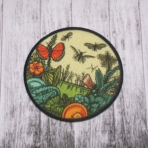 Garden Insect Patch Iron-on Applique for Jacket, Clothing, Backpack, Tote Bag, Vest, pollinator patch, bug lover, wildflower, plant life