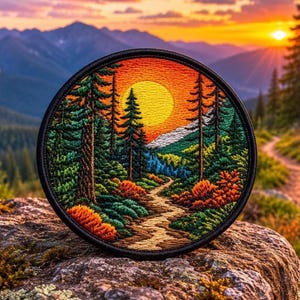 Parche de montaña y lago/Parche termoadhesivo/Insignia de naturaleza/Senderismo, acampada, pesca/Aplicación para coser en ropa, chalecos/chaquetas, sombreros, mochilas, equipo