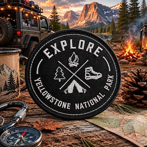 Yellowstone National Park Patch/Iron-On Patch/Nature Badge/Hiking & Camping/Embroidered Sew-On Applique for Clothing, Jacket, Hat, Backpack
