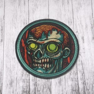 Infected Zombie Patch Iron-on Applique for Jacket, Clothing, Backpack, Tote Bag, Vest, scary undead face, horror fan patch, zombie costume