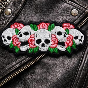Skull & Roses Patch/Iron-On Patch/Biker Vest/Gothic floral/rockabilly skull art/punk gift/Embroidered Sew-on Applique for Clothing Backpack