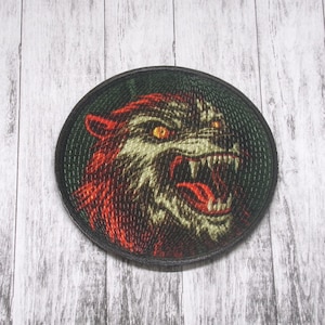 Werewolf Patch Iron-on Applique for Jacket, Clothing, Backpack, Tote Bag, Vest, red eyes, monster snarl, horror beast badge, full moon