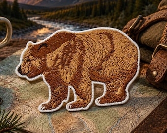 Bear Patch/Iron-On Patch/Grizzly Brown Kodiak/Wild Animal Badge/Nature Hiking/Embroidered Sew-on Applique for Clothing Vest/Jacket Backpack
