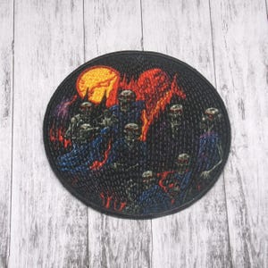 Demon Patch Iron-on Applique for Jacket, Clothing, Backpack, Tote Bag, Vest, twisted creature, gothic vibes, scary grin, nightmare, red moon