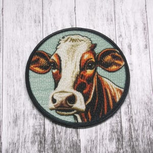 Cow Patch Iron-on Applique for Jacket, Clothing, Backpack, Tote Bag, Vest, farm animal, barnyard badge, country charm, farmhouse, rancher