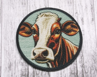 Kuh Aufnäher zum Aufbügeln für Jacke, Kleidung, Rucksack, Tragetasche, Weste, Bauernhoftier, Barnyard Abzeichen, Landcharme, Bauernhaus, Viehzüchter
