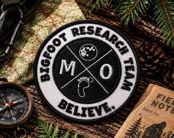 Bigfoot Research Team Patch/Iron-On Patch/Paranormal Badge/Sasquatch Cryptid Myths/Sew-on Applique for Clothing, Vest/Jacket, Hats Backpack
