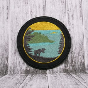 Moose Patch Embroidered Iron-on Applique for Jacket, Clothing, Backpack, Tote Bag, Vest, forest trail, hiking badge, woodland, nature lover