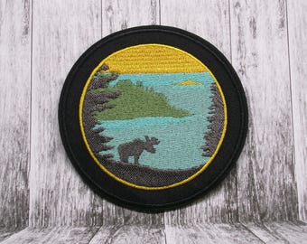 Moose Patch Embroidered Iron-on Applique for Jacket, Clothing, Backpack, Tote Bag, Vest, forest trail, hiking badge, woodland, nature lover