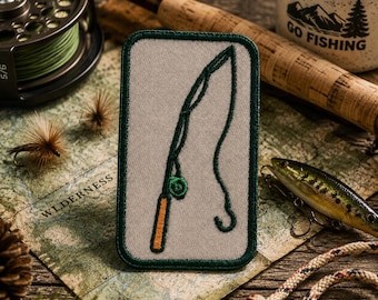 fishing rod patch, fishing patch, bass fish patch, fishing lure, sequins patch, trucker hat patches, trendy patch, iron on patch, DIY patch