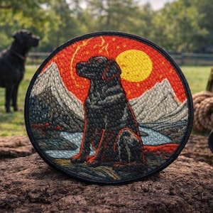 Black Labrador Patch/Iron-on Patch/Lab Pet Badge/Camping & Hiking/Dog Lover/Family Pet/Sew-On Applique for Clothing Vest/Jacket Hat Backpack
