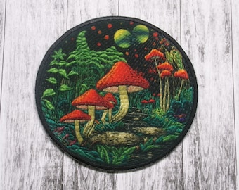 Mushroom Patch/Iron-on Patch/Trippy forest design/psychedelic nature badge/Cosmic magic vibes/Sew-On Applique for Clothing Backpacks, Jacket