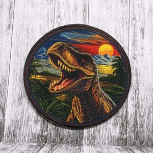 Tyrannosaurus Dinosaur Patch Iron-On Applique for Jacket, Backpack, Clothing, Tote Bag, Prehistoric Creature, Fossil Dig, Extinct Animal