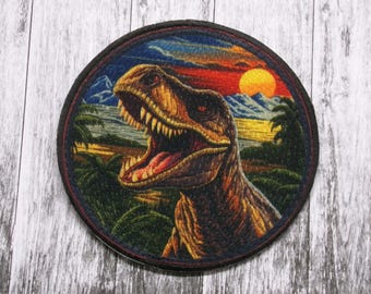 Tyrannosaurus Dinosaur Patch Iron-On Applique for Jacket, Backpack, Clothing, Tote Bag, Prehistoric Creature, Fossil Dig, Extinct Animal