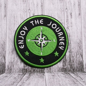 Enjoy The Journey Patch Embroidered Iron-on/Sew-on DIY Applique for Vest Jacket Clothing Backpack, Compass, Seek Adventure, Nature Badge DIY