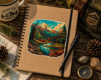 Nature Scene Decal, Forest Lake Sticker, Vinyl Stickers Decals, Mountain Decal for Car Truck Window Bumper Graphics, Scenic View, Sunset