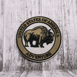 American Bison Patch Embroidered Iron-on Applique for Jacket, Clothing, Backpack, Tote Bag, Vest, prairie icon, rugged trail, USA explorer