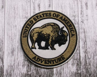 Parche bordado termoadhesivo de bisonte americano para chaqueta, ropa, mochila, bolso, chaleco, icono de la pradera, sendero accidentado, explorador de EE. UU.
