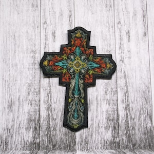 Christian Cross Patch Iron-on Applique for Jacket, Clothing, Backpack, Tote Bag, Vest, devotional, bible verse badge, worship gear, uplift