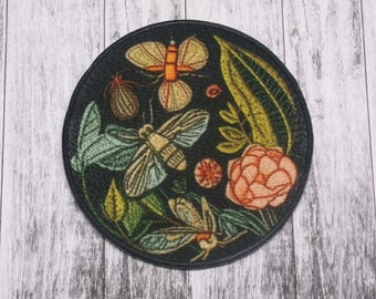 Garden Insect Patch Iron-on Applique for Jacket, Clothing, Backpack, Tote Bag, Vest, pollinator patch, bug lover, wildflower, plant life