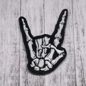Rock On Skeleton Hands Patch Embroidered Iron-on/Sew-on Applique for Vest Jacket Bag Clothing Backpack Motorcycle Vest, Biker, Halloween