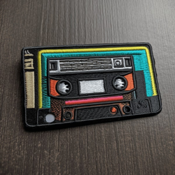 Cassette Tape Patch Iron-on/Sew-on Applique for Vest Jacket Bag Clothing Backpack, Retro, 90's, Colorful, Boom Box, Music, Decorative patch