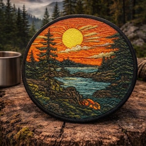 Écusson nature en plein air/Écusson thermocollant/Insigne de montagne/Rivière forestière/Recherche d'aventure et d'exploration/Applique à coudre pour vêtements Gilet Sac à dos