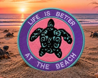 Sea Turtle Patch/Iron-on Patch/Beach & Ocean Souvenir Gift/Embroidered Sew-On Applique for Clothing Vest/Jacket Hats Backpack Tote Bags
