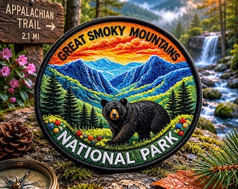 Smoky Mountains National Park Patch/Iron-On Patch/Nature Badge/Travel Souvenir/Hiking & Camping/Sew-On Applique for Clothing Vest/Jacket Hat